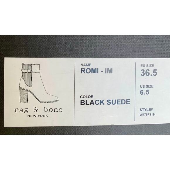 Rag‎ & Bone Romi Bootie in Black Suede Size 6.5 Pull On Buckle Studded Trim